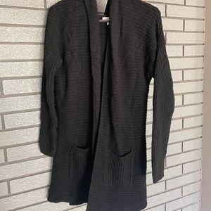 Black Long Hooded Sweater Cardigan